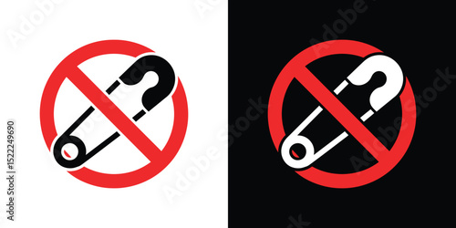 No Safety Pin Symbol in Red Circle on White and Black Backgrounds