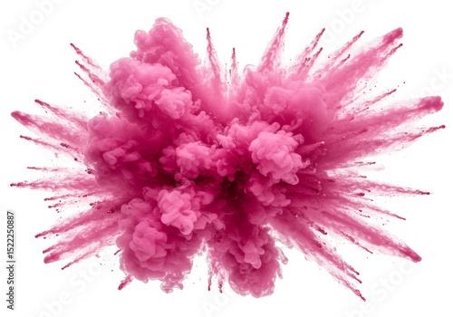 Isolated Abstract Pink Powder Explosion Bursting with Color on Transparent Background