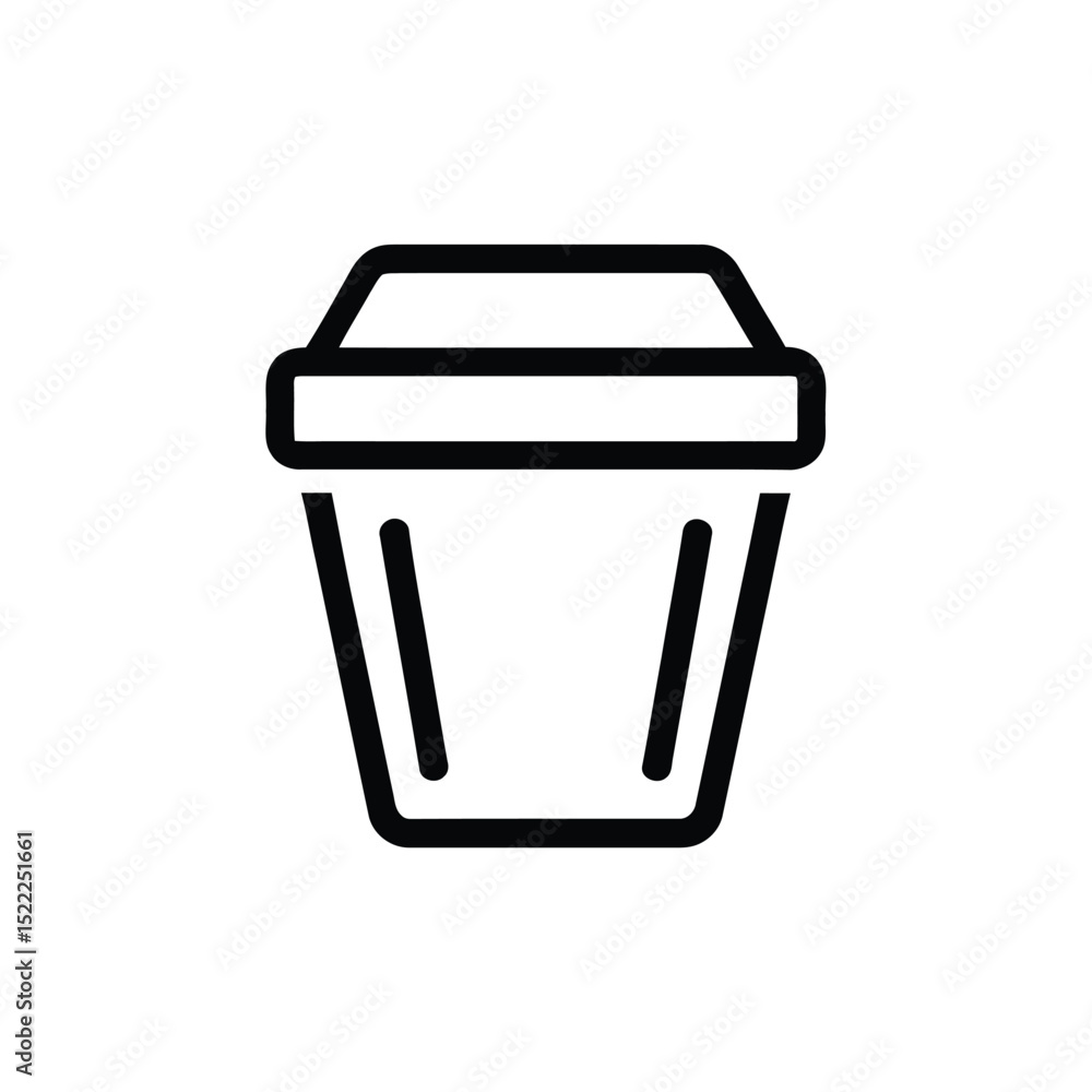 Simple Black Line Drawing of a Waste Bin Icon on White Background Simple Black Line Drawing of a Waste Bin Icon on White Background