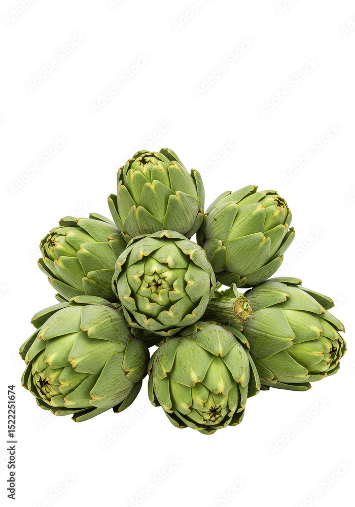 Fototapeta premium Isolated Background Stacked Fresh Artichoke Vegetable Ingredient in PNG