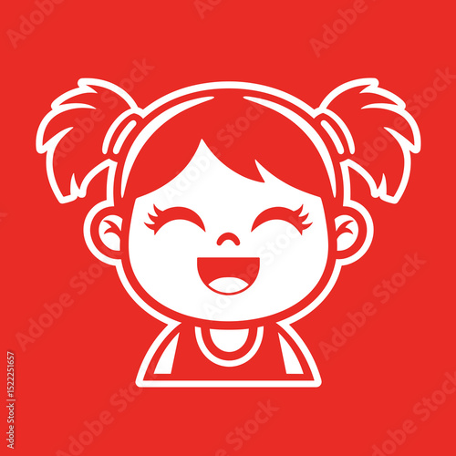Happy Girl Cartoon Illustration Red Background