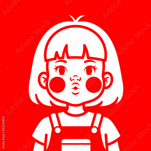 Cute Girl Portrait Illustration Red and White Minimalist Cartoon Character Design