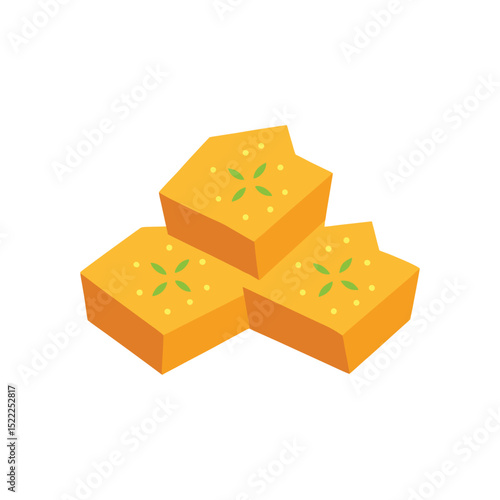 Indian sweet food vector illustration of stacked milk cake dessert