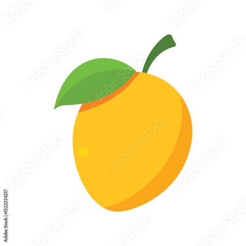 Simple and bright yellow mango fruit with green leaf illustration