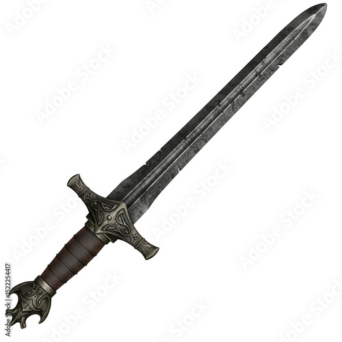 Isolated Ancient Silvered Sword Blade Weapon for Medieval Battle War