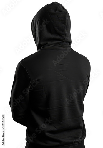 Isolated Back View Of Person In Dark Hoodie On Transparent Background