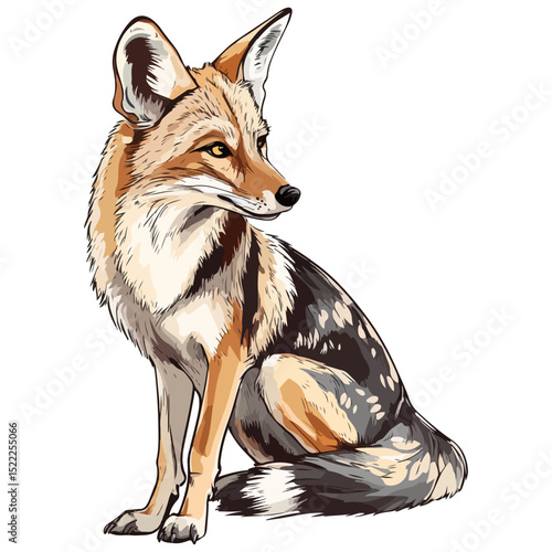jackal, animal, vector, transparent background, mammal, isolated, nature, wild animal, wildlife, wolf, wild, canine, carnivore, predator