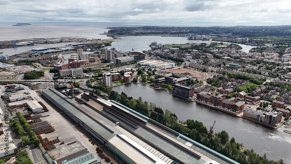 Obraz premium city of Cardiff suburban housing, flats and apartments Bute East Dock redevelopment Cardiff, Wales 