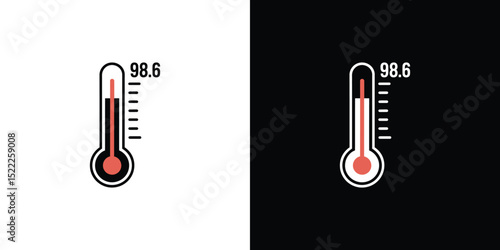 Thermometer Readings Flat Medical Icon Depicting Body Temperature, Showing 98.6 Degrees Fahrenheit