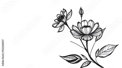 Clean botanical line drawing for logos and wedding invites