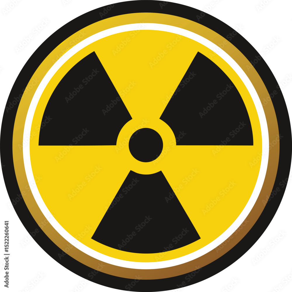 Fototapeta premium Radiation Symbol Icon – Black Trefoil on Yellow Circle Background Representing Radioactivity