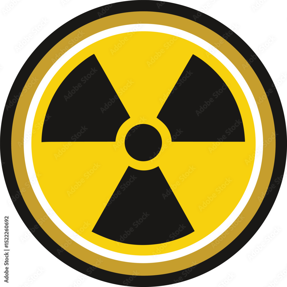 Fototapeta premium Radiation Symbol Icon – Black Trefoil on Yellow Circle Background Representing Radioactivity