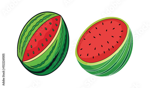 Two cartoon watermelons slices summer fruit illustration