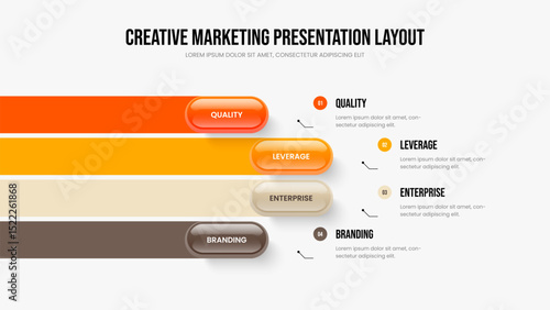 Market Portfolio Presentation Template Vector Illustration. Company Launch 4 Option Diagram Frame Design. Modern Growth Four Element Infographic Slide Layout.