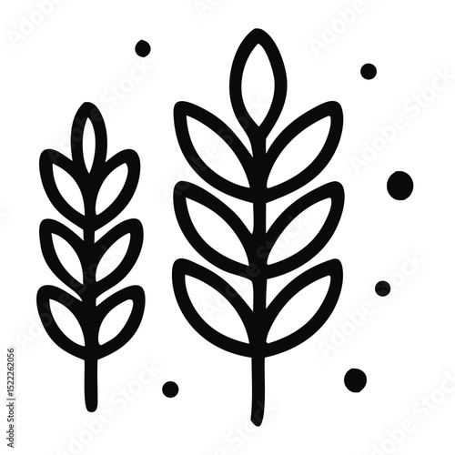 whole grains are essential for a healthy diet as represented by these two stalks of wheat with black outlines.