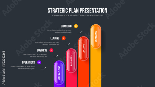 Company Campaign Presentation Template Vector Illustration. Modern Portfolio 4 Option Diagram Slideshow Design. Market Launch Four Element Infographic Frame Layout.