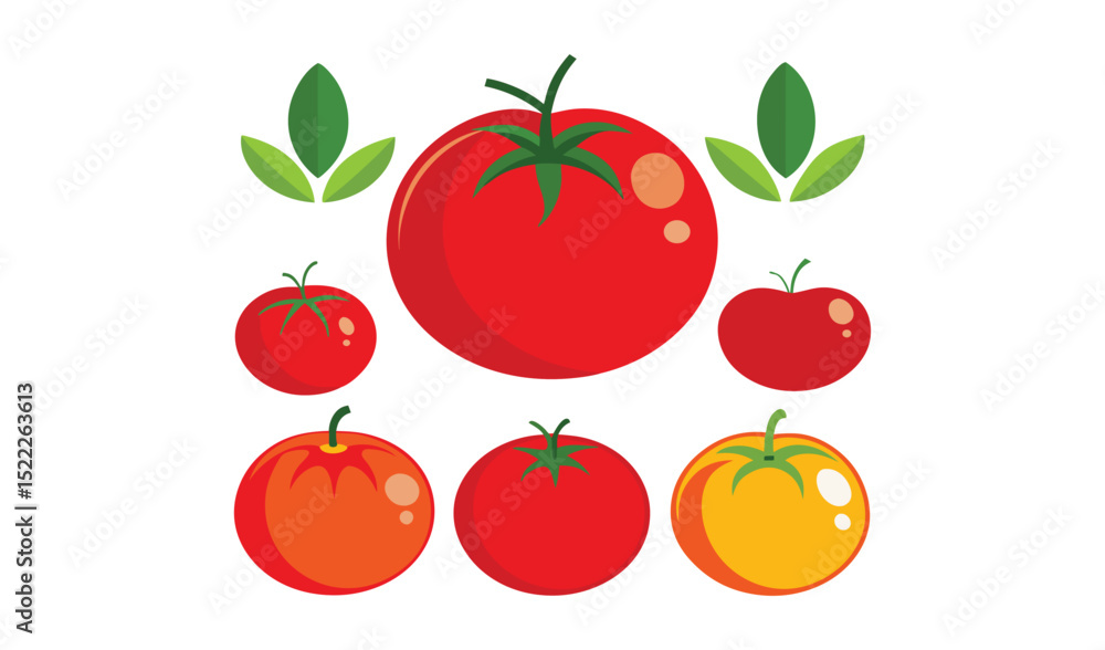 Collection of red and yellow tomatoes with leaves Collection of red and yellow tomatoes with leaves