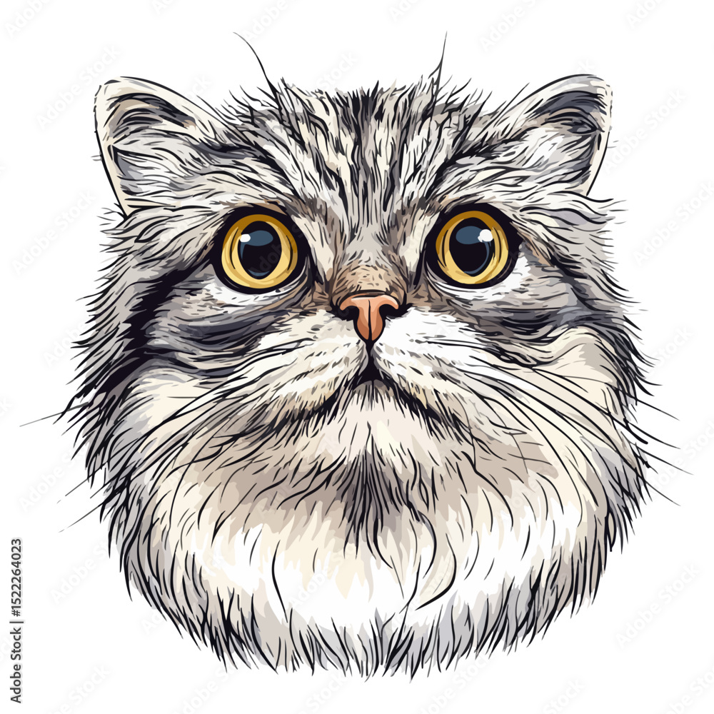 Obraz premium manul, animal, vector, transparent background, feline, fluffy, isolated, furry, mammal, beautiful, adorable, breed, cute, small, nature, wildlife, zoo