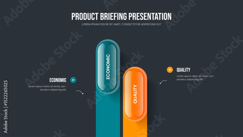 Modern Portfolio 2 Element Diagram Presentation Design. Investor Profile Slide Layout Vector Illustration. Corporate Planning Two Step Infographic Slideshow Template.