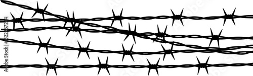 Barbed wire silhouette against white background danger and security