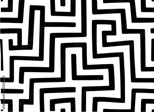 Black and white geometric maze seamless pattern background