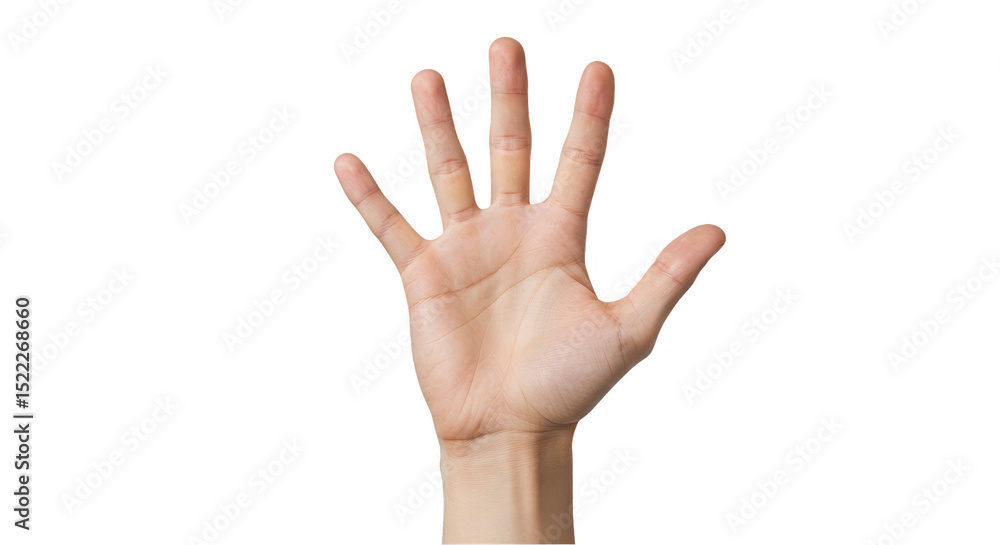 Fototapeta premium Isolated Photo of Open Human Hand Showing Five Fingers Gesture Palm Up