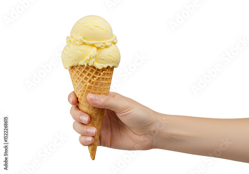 Isolated PNG of Ice Cream Cone Held In Hand with Transparent Backdrop