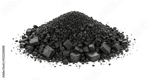 Isolated Pile of Black Coal Anthracite Fuel Mineral on Transparent
