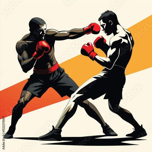 Boxing match illustration of two fighters in the ring art
