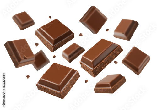 Isolated PNG of Chocolate Pieces, Sweet Cocoa Cubes on Transparent Background