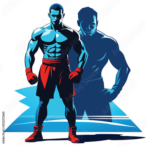 Illustration of muscular boxer athlete with shadow behind