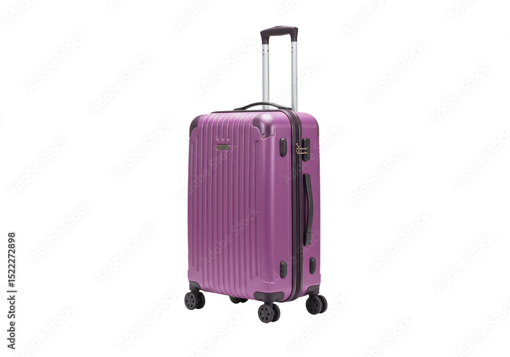 Isolated Purple Rolling Suitcase With Handle and Wheels on Transparent Isolated Purple Rolling Suitcase With Handle and Wheels on Transparent