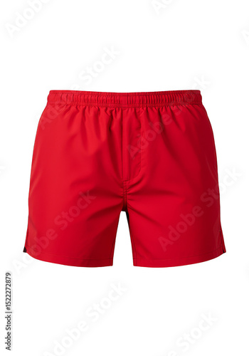 Isolated Red Swim Trunks Elastic Waistband Drawstring Transparent Background
