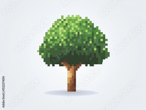 Pixel Art Tree Icon With Vibrant Green Foliage and Brown Trunk