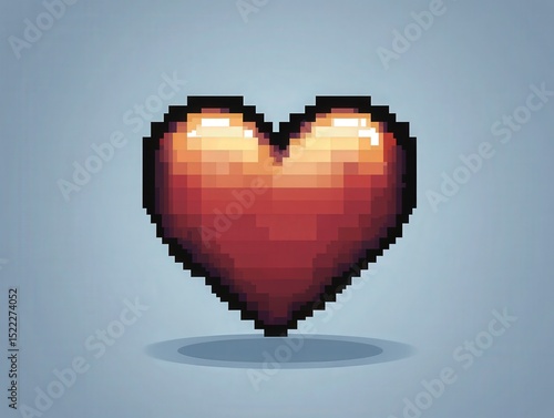 Pixel Style Heart Icon in Vibrant Colors and Detailed Design