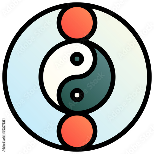 Yin yang. Editable vector icon, coloured with outlined stroke.