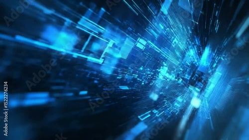 Blue Digital Data Stream Tunnel: Information Technology, Futuristic Visualization