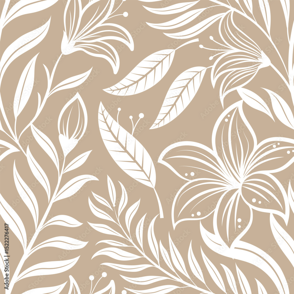 Botanical leaf wallpaper Natural hand drawn foliage pattern in minimalist linear outline style. Design for fabric, print, cover, banner, Botanical leaf wallpaper Natural hand drawn foliage pattern in minimalist linear outline style. Design for fabric, print, cover, banner,