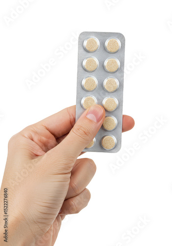 Isolated Transparent Background Image of Hand Holding Foil Pills Blister