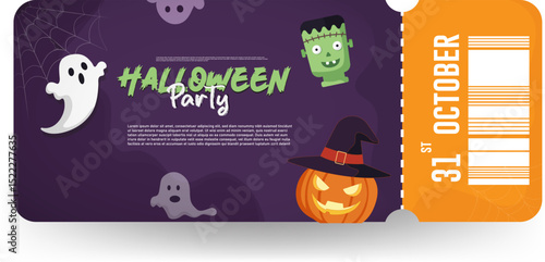 Halloween party invitation ticket template design vector illustration.