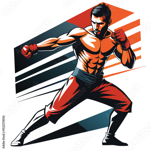 Illustration of a muscular man boxing fitness and training