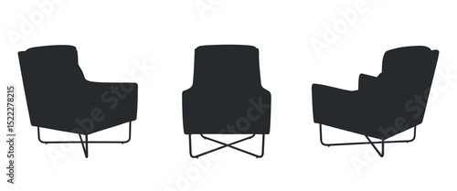 Modern armchair silhouette collection from different angles.