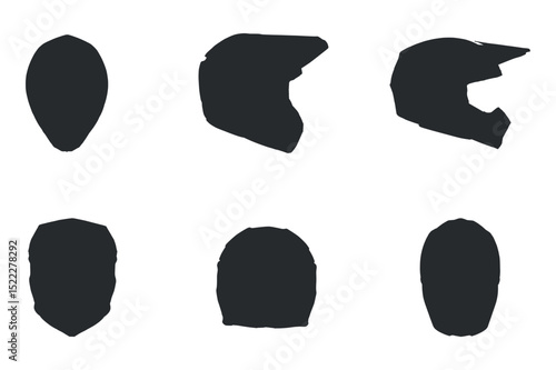 Motocross helmet silhouettes collection vector from different angles.
