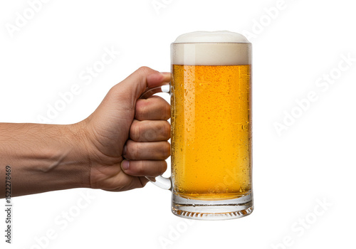 Isolated Studio Shot of Beer Mug Held in Hand Transparent Background