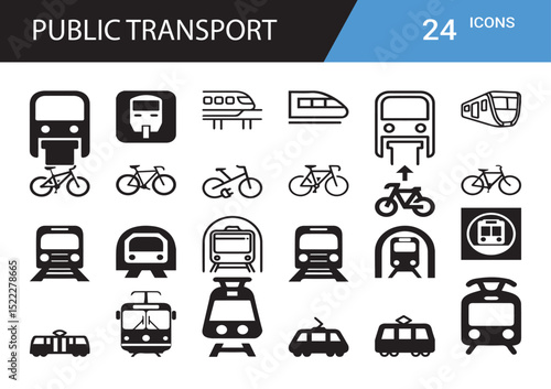 Public Transportation Icons: A collection of minimalist icons showcasing diverse modes of public transit, representing a modern and accessible transportation system.