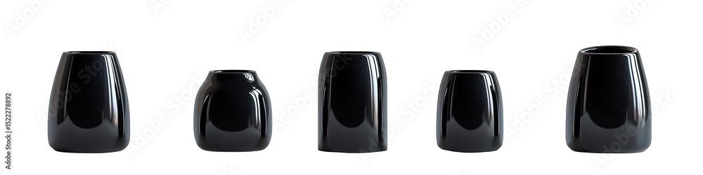 Five dark, smooth, glossy vases Five dark, smooth, glossy vases
