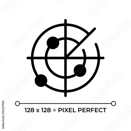 Marine radar pixel perfect glyph solid icon. Equipment detecting potential hazards. Collision avoidance and navigation. Black silhouette symbol on negative space. Vector isolated illustration