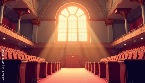 Sunlit parliamentary chamber showcasing democratic principles, governance
