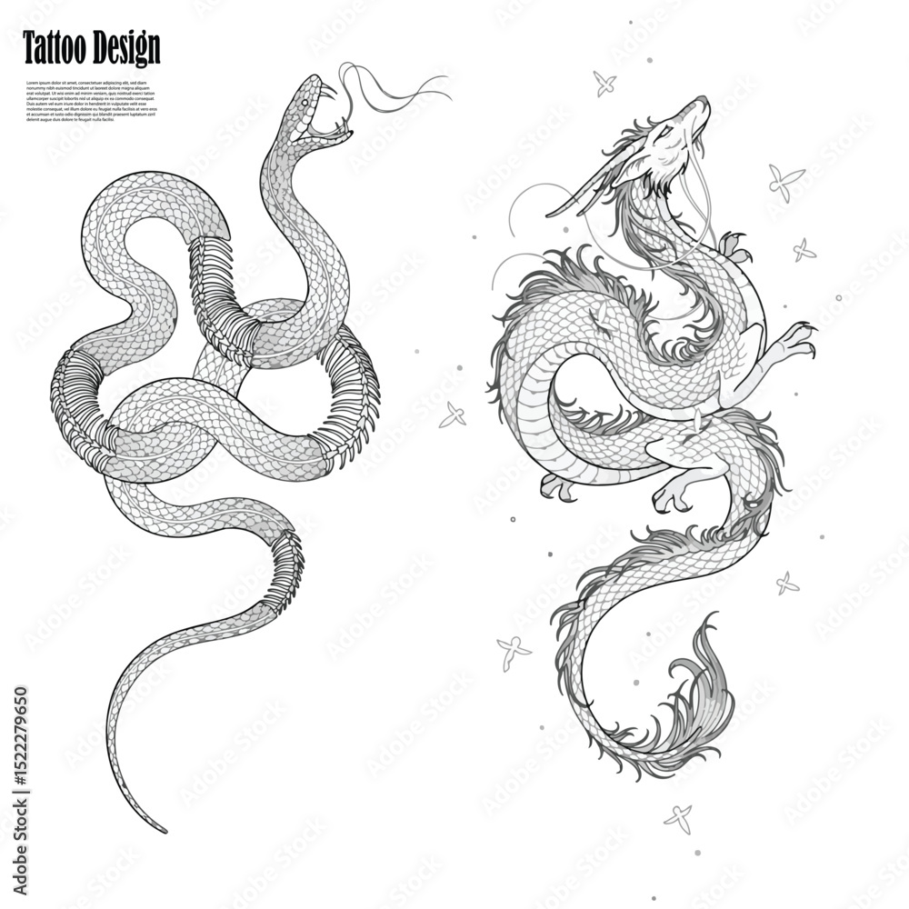 Obraz premium black and white snake tattoo