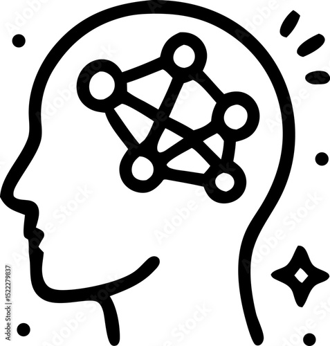Technology reveals interconnected thoughts in the human mind. Ideal for psychology, neuroscience, technology, and futuristic concept designs.